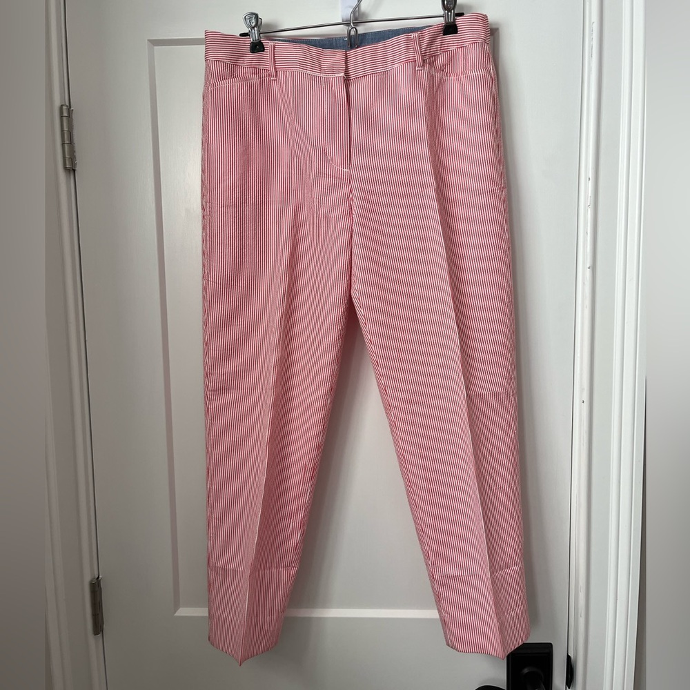 Talbots perfect crop seer sucker red and white pants sz 6